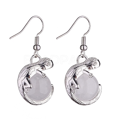 Natural Quartz Crystal Chameleon Dangle Earrings with Crystal Rhinestone EJEW-A092-10P-10-1