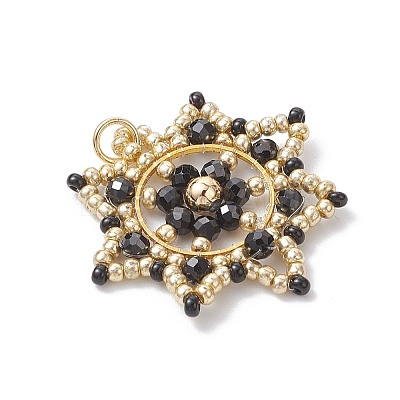 Glass Seed Beaded Snowflake Pendants PALLOY-MZ00953-01-1