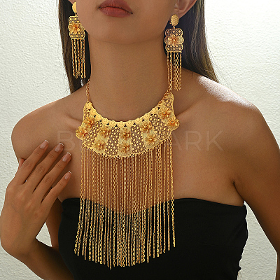 Luxurious Iron Middle Eastern Style Flower Tassels Earrings & Necklaces Sets for Women IU6817-1