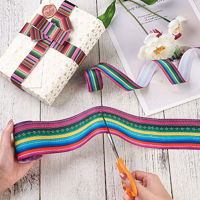 2Rolls 2 Styles Stripe Pattern Printed Polyester Grosgrain Ribbon OCOR-TA0001-37I-1