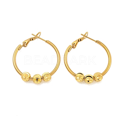 PVD Vacuum Plating 201 Stainless Steel Beaded Hoop Earrings with 304 Stainless Steel Pin for Women EJEW-F280-25G-1