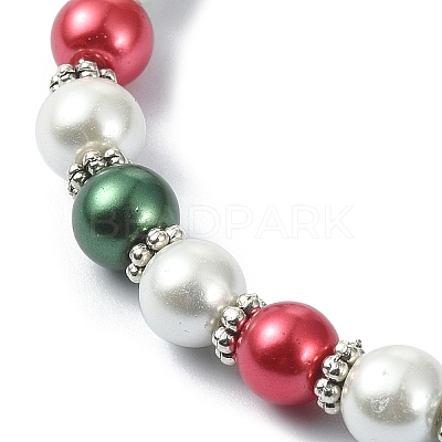 Colorful Glass Pearl Round Beaded Stretch Bracelet BJEW-JB09783-1