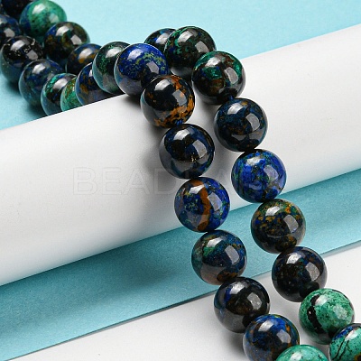 Natural Azurite Beads Strands G-P503-10MM-09-1