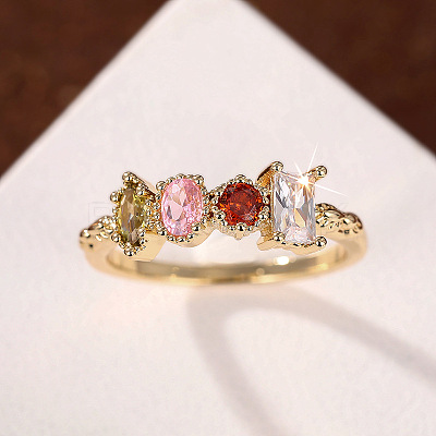 Oval & Horse Eye & Rectangle Brass with Colorful Cubic Zirconia Finger Rings FS-WGD0B16-02-1