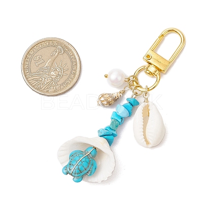 4Pcs 4 Styles Synthetic Turquoise Chip Bead and Shell Pendant Decorations HJEW-JM02915-1