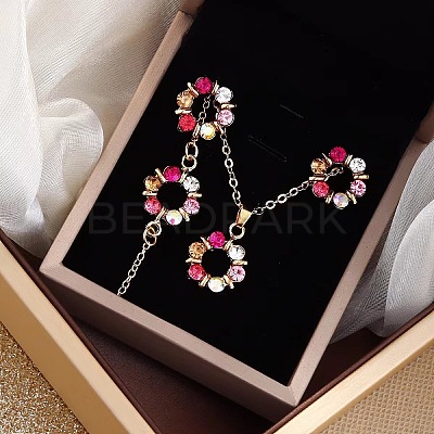 Ring Alloy Rhinestone Pendant Necklaces & Braceleta & Stud Earrings Sets WG4EA96-03-1