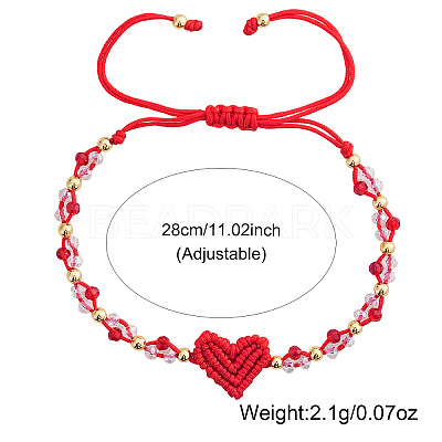 Valentine's Day Round Brass & Glass Beads Braided Bead Bracelets XT1729-2-1