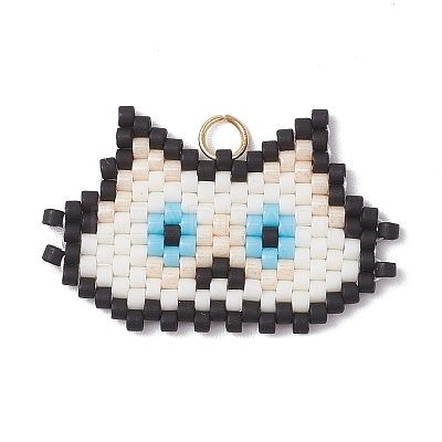Handmade Glass Seed Beaded Cat Head Shape Pendants PALLOY-MZ00933-05-1