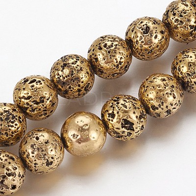 Electroplated Natural Lava Rock Beads Strands G-P400-04AB-1