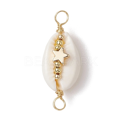 Natural Cowrie Shell Copper Wire Wrapped Shell Shape Connector Charms PALLOY-JF02939-03-1