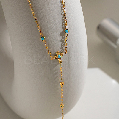 Natural Turquoise 304 Stainless Steel Flower Hand Chain Ring Bracelets for Women EH8478-1