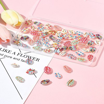 60Pcs 12 Styles Printed Natural Shell Beads BSHE-FS0001-08-1