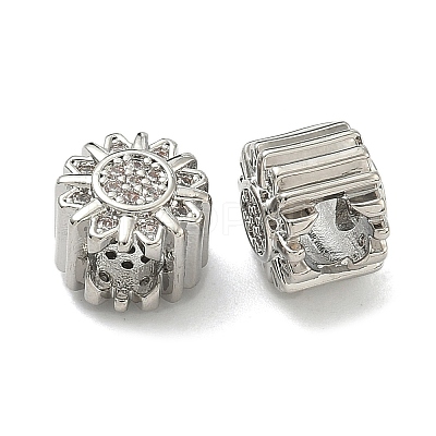 Flower Brass Micro Pave Clear Cubic Zirconia European Beads KK-D229-05P-1