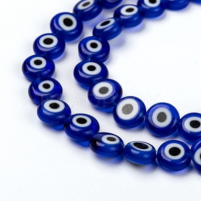 Handmade Evil Eye Lampwork Flat Round Bead Strands LAMP-L058-8mm-04-1