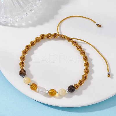 Natural Tiger Eye & White Moonstone & Yellow Jade & Synthetic Citrine  Round Beads Braided Bead Bracelets for Women BJEW-JB12917-04-1