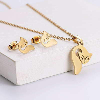 201 Stainless Steel Pendant Necklace & Stud Earring Sets FS-WGB816B-29-1