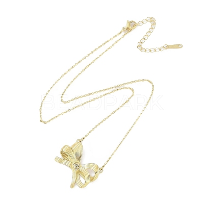304 Stainless Steel Crystal Rhinestone Cable Chain Bowknot Pendant Necklaces for Women NJEW-C055-08G-1