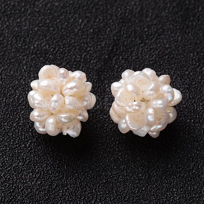 Round Handmad Natural Pearl Woven Beads PEAR-J002-01-01-1