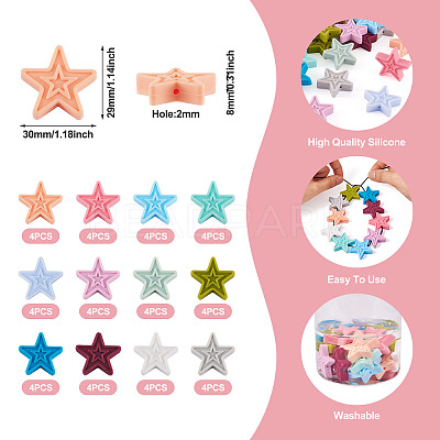 48Pcs 12 Colors Star Silicone Beads SIL-TA0001-56-1