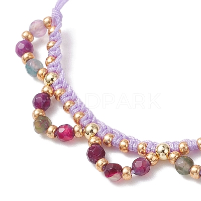 Flower Glass Seed Beads & Natural Agate Beaded Bracelets BJEW-MZ00222-02-1