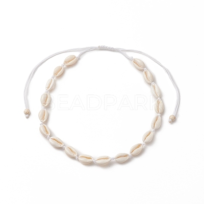 Natural Cowrie Shell & Synthetic Turquoise Braided Beaded Necklace for Women NJEW-JN04253-01-1