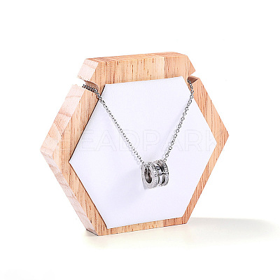 Hexagon Wood Covered with PU Leather One Necklace Display Stands PAAG-PW0008-005B-01-1