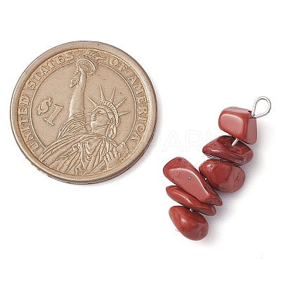 Gradient Color Natural Rhodonite & Natural Red Jasper & Natural Strawberry Quartz Chip Beaded Pendants PALLOY-JF02791-06-1