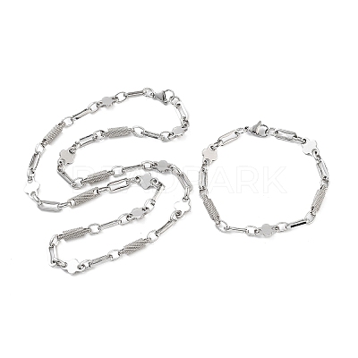 Anti-Tarnish 201 Stainless Steel Oval & Column Link Chain Necklace & Bracelets Set SJEW-G083-03P-1