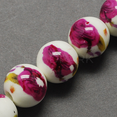 Floral Printed Porcelain Beads PORC-Q199-8mm-09-1