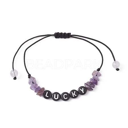 Natural Amethyst Chip Braided Bead Bracelets BJEW-JB09608-07-1