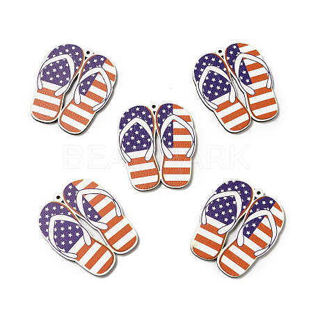 American Flag Theme Single Face Printed Aspen Wood Shoe Big Pendants WOOD-G014-14-1