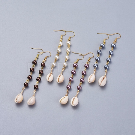 Glass Pearl Dangle Earrings EJEW-JE03187-1