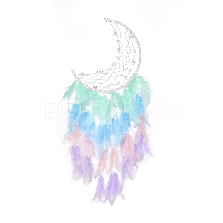 Iron Woven Web/Net with Feather Pendant Decorations AJEW-P097-08-1