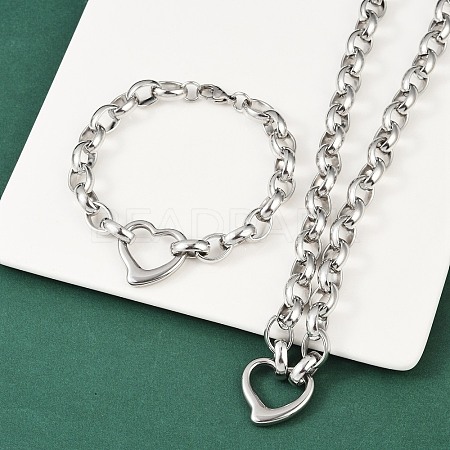Tarnish Resistant 304 Stainless Steel Cross Rolo Chain Jewelry Sets SJEW-A077-02P-1