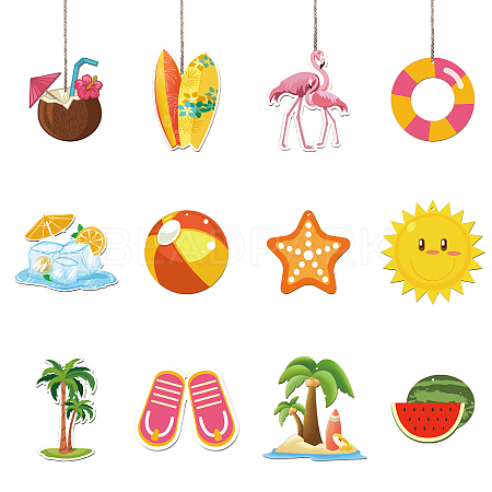 Summer Theme Wooden Pendant Decorations WOOD-WH0037-008-1