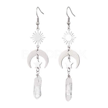 Rough Natural Quartz Crystal Dangle Earrings EJEW-JE05877-01-1