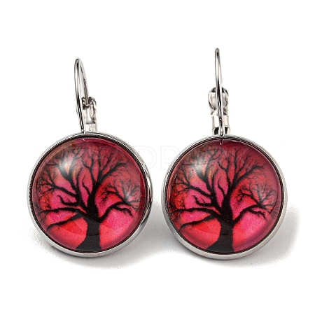 Tree of Life Glass Leverback Earrings with Brass Earring Pins EJEW-Q798-01V-1