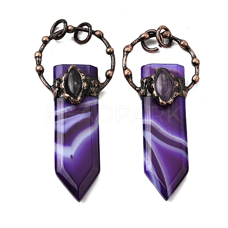 Dyed Natural Purple Banded Agate & Amethyst Sword Shape Big Pendants G-Q350-07L-1