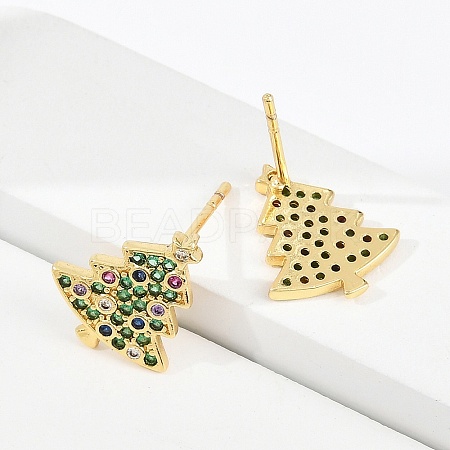 Christmas Rack Plating Brass Cubic Zirconia Stud Earrings EJEW-K245-55D-G-1