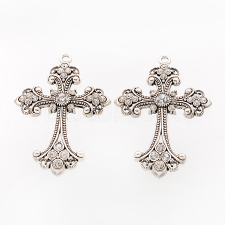 Alloy Rhinestone Cross Big Gothic Pendants X-ALRI-1475-RS-1