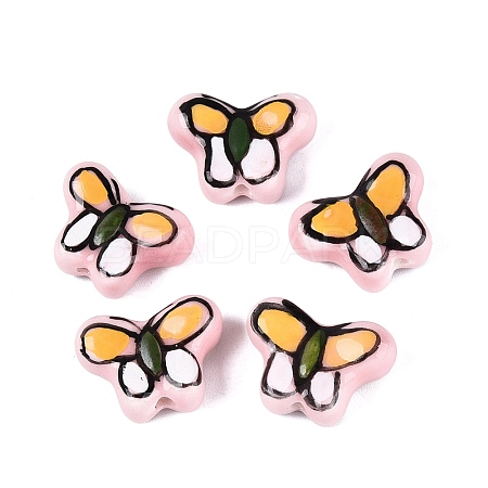 Hand Painted Butterfly Porcelain Beads PORC-Q006-05A-1