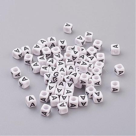 Letter A Cube Acrylic Beads X-PL37C9308-A-1