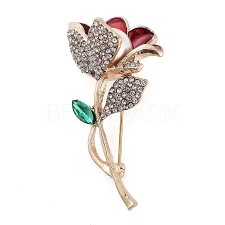 Valentine's Day Rose Flower Zinc Alloy Crystal Rhinestone Brooches JEWB-I031-03A-1