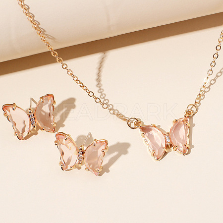 Butterfly Acrylic Rhinestone with Iron Pendant Necklaces & Stud Earrings Sets for Women WGFFCAF-06-1