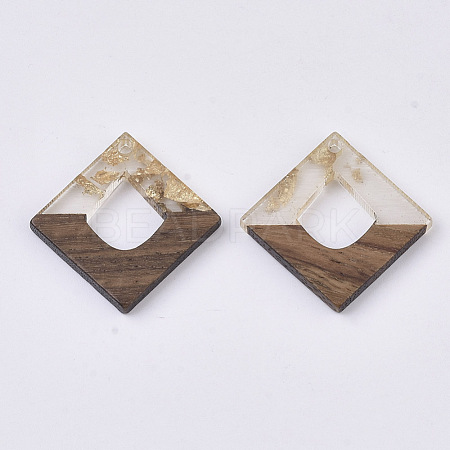 Transparent Resin & Walnut Wood Pendants RESI-S367-15-A01-1