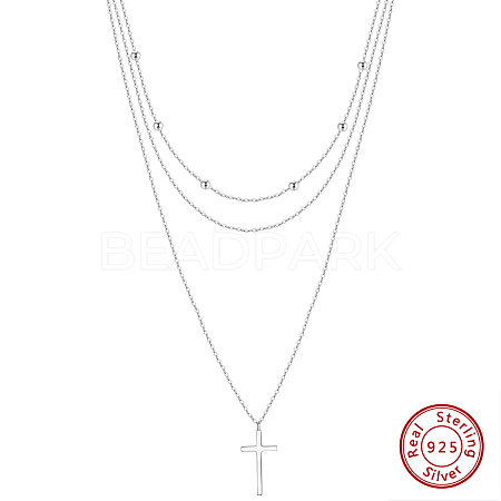 925 Sterling Silver 3 Layer Necklaces NJEW-L116-06P-1