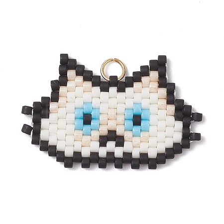 Handmade Glass Seed Beaded Cat Head Shape Pendants PALLOY-MZ00933-05-1