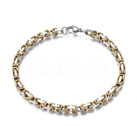 Ion Plating(IP) Two Tone 201 Stainless Steel Byzantine Chain Bracelet for Men Women BJEW-S057-95B-1