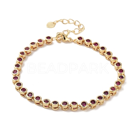 Rack Plating Brass Pave Cubic Zirconia Flat Round Link Bracelets for Women BJEW-R317-05G-1