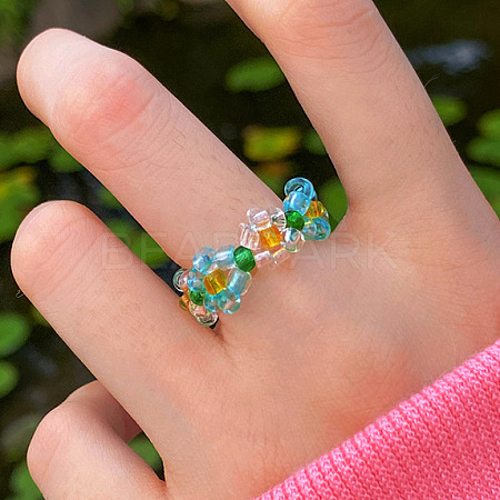 Glass Beaded Stretch Finger Rings for Women FS-WG76F8F-07-1